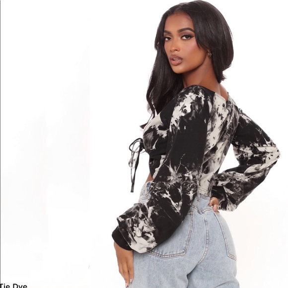 Fashion Nova -  Tie Dye Crop Top in Black/Combo - Picture 5 of 6
